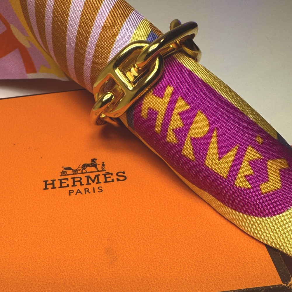 Hermès Scarf Ring Chaine d’Ancre Vintage Gold Anchor Link Rare 1990s Boxed - Picture 8 of 9